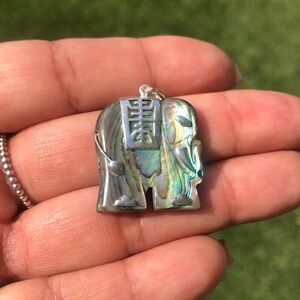 Vintage Sterling Silver and Carved Abalone Elephant Pendant